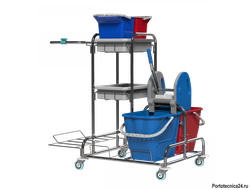 Уборочная тележка Виолета каркас нержавейка + два ведра+ держатель для мусорного мешка на 135л. + пластиковые лотк