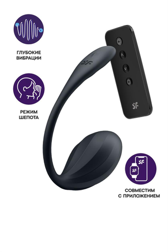 4002767 Виброяйцо Satisfyer Ribbed Petal Connect App с пультом ДУ, черное, 7,8 см