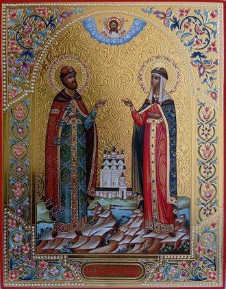 Петр и Феврония Муромские, Святые Чудотворцы. Рукописная икона. 22х28см.
