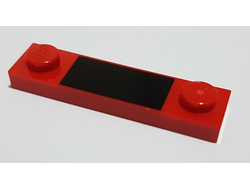 Plate, Modified 1 x 4 with 2 Studs without Groove with Black Rectangle Pattern, Red (92593pb038 / 6294049)