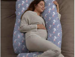 Подушка формы G холлофайбер  350 см х 35 см,  наволочка на молнии поплин с рисунком зайки на сером