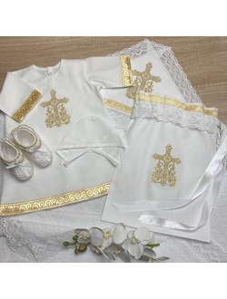 Тёплый крестильный набор "Семейные ценности" золото с кружевным полотенцем , комплектация на выбор, можно вышить любое имя, цена от