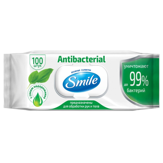 Салфетки влажные SMILE Antibacterial с подорожником 100 шт./уп 42113620