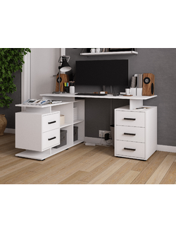 СКМУ-3 компьютерный стол угловой Белый с тиснением «Древесные поры»