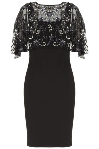 Новогоднее коктейльное платье с черной кружевной накидкой