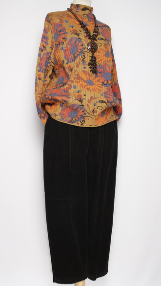 Брюки Бохо "Бананы вельвет строчки" черные р.46-52