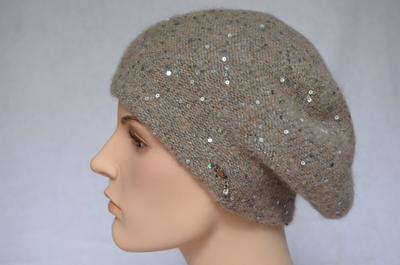 Вязаный женский берет с пайетками Vizio Италия 6917 ореховый
