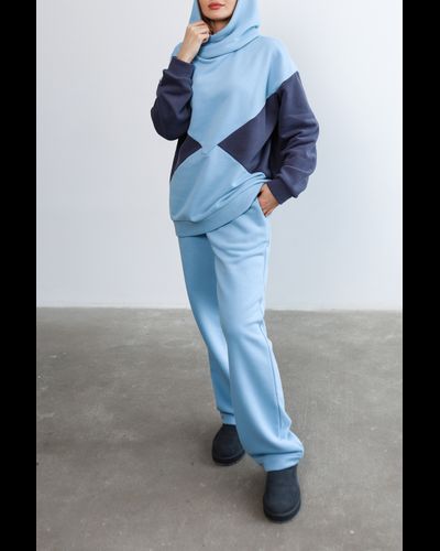 Брюки прямого кроя хлопковый велюр (небесный)