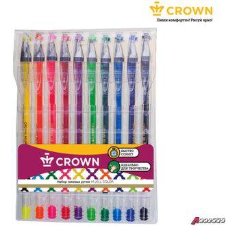 Набор гелевых ручек Crown &quot;Hi-Jell Color&quot; 10шт., 10цв., 0,5мм, ПВХ уп., европодвес. HJR-500SET/10