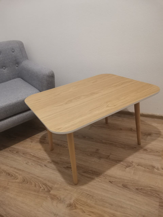 Журнальный стол прямоугольный из натурального шпона дуба на основании из белого МДФ, кофейный столик для гостиной в скандинавском стиле и минимализм, размеры 80х60х48 см