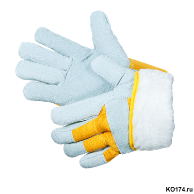 Перчатки спилковые утепленные комбинированные серые Kombi Zima