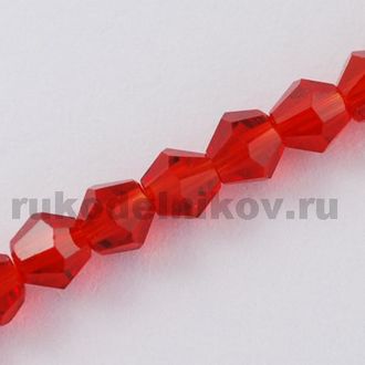 бусина стеклянная граненая "Биконус" 6 мм, цвет-красный, 10 шт/уп