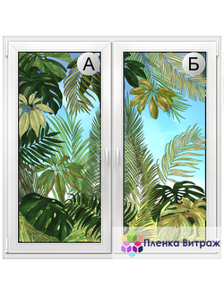 Витражная пленка с  тропическими листьями,витражная пленка самоклеющаяся с рисунком под заказ