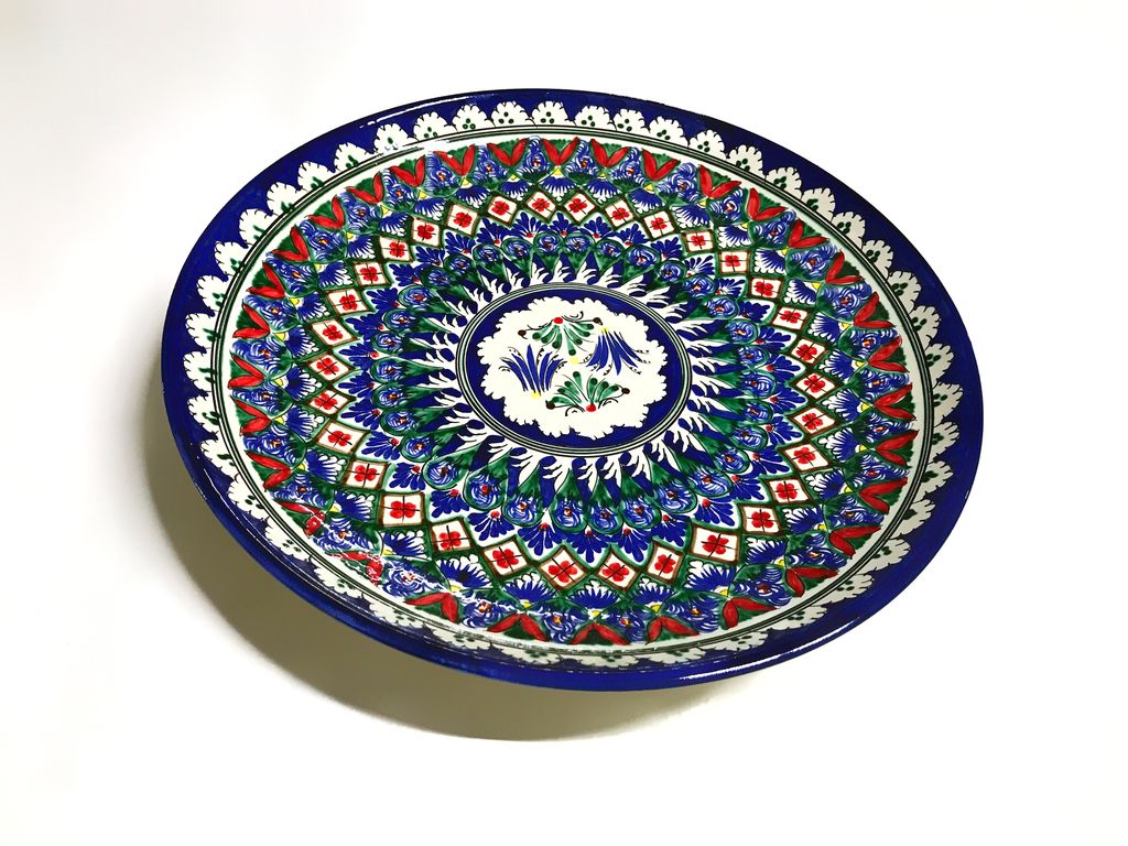 Узбекские тарелки для плова. Ляган 34 см. Ляган Узбекистан. Ляган 34см, глубокий Риштанская керамика. Магазин казан Ляган в Саратове.