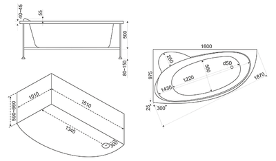 Акриловая гидромассажная ванна BAS Сагра 160х100 левая
