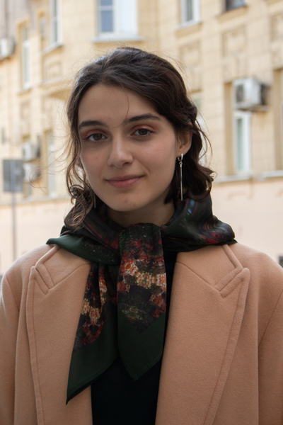 Дизайнерский платок "Летний вечер", принт по мотивам авторского цифрового коллажа, 90х90 см