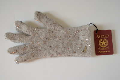 Итальянские модные вязаные перчатки бежевые с пайетками для женщин