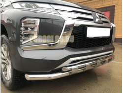 Защита переднего бампера двойная с перемычками d60/42 для Mitsubishi Pajero Sport (2021-...)