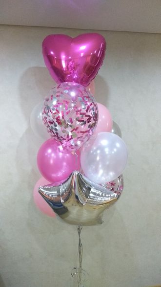 Набор шаров с гелием "Серебристо-розовый"