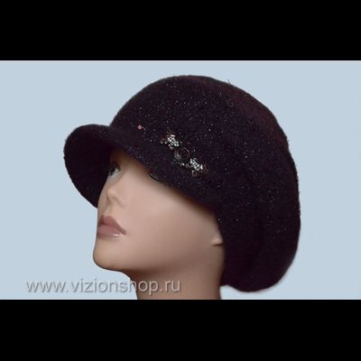 Кепка вязаная женская с пайетками Vizio Италия 6157 сливовая