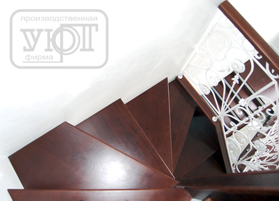 л-1/2. Кованое ограждение. Ступени и поручень - массива бука. Подступёнок - мдф под эмалью