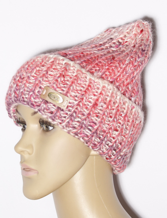 Шапка женская "Колпак с манжетой кантри" 11468  брусника, серая, роза