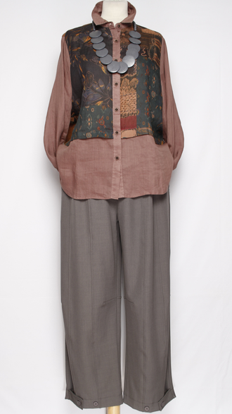 Рубашка Бохо "КРАПИВА КОМБИНИРОВАННАЯ" чайная роза\синяя, чайная роза\терракот до  р.52