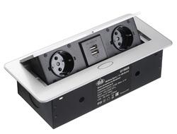 Удлинитель прямоугольный выдвижной 2 розетки ,2xUSB,max 2700W,250V, серебристый 11.106.05.012 ,  с проводом 2,0 метра GLS *