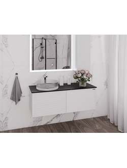 Тумба-умывальник "Геленджик-120" белый матовый со столешницей калакатта блэк, с раковиной COMFORTY CF21001