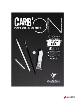 Скетчбук 20л. А3 на склейке Clairefontaine "Carb'ON", 120г/м2, мелкозер.,черн. 975040C