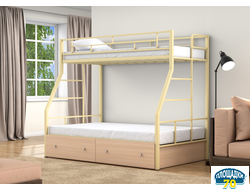 Двухъярусная кровать Раута Твист Слоновая кость ящики дуб молочный