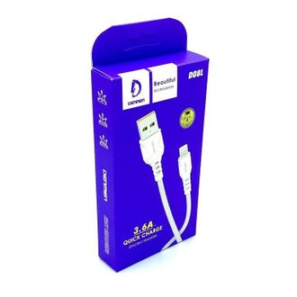 USB кабель Lightning Denmen D08L (1м/3.6A) Белый/Черный