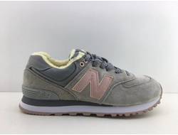 New Balance 574 (серо-розовые, замша) Зимние с мехом