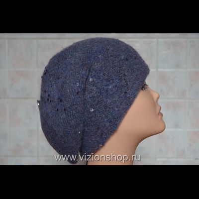 Новый берет женский зима 2017 - 2018 Vizio Италия 5841 вязаный голубой