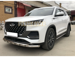 Защита переднего бампера двойная с перемычками d60/42 для Chery Tiggo 8 Pro Max Рестайлинг 2024-