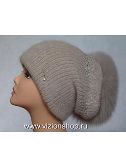 Женский вязаный головной убор с меховой отделкой зима 2020 Италия Vizio фото