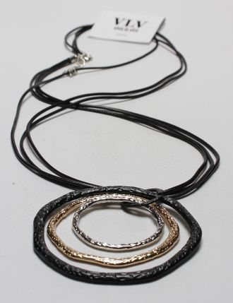 Подвеска "Гнутые кольца" серебро,золото и темный металл