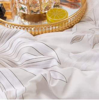 Комплект постельного белья 1.5 спальное или Евро сатин с одеялом покрывалом рисунок Папоротник цветы OB080