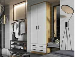 ЛДСП Шкаф ДУЭТ платяной Дуб Вотан-Белый гладкий