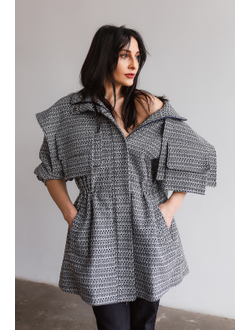 Парка из фактурного хлопка (бело-синий)