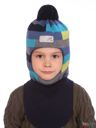 Шапка-шлем  20101-02 темно-синий,ярко-синий,салатовый р. 48-50