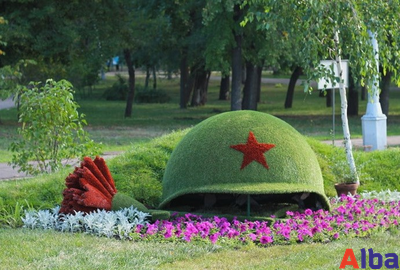 Топиарная фигура каска с гвоздикой