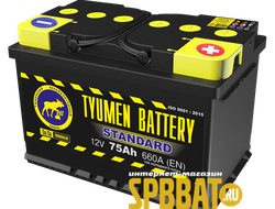 Аккумулятор Тюмень Стандарт 75 Ач ток 660А (TYUMEN BATTERY Standard) 6СТ-75LR (Ca/Ca) О/П (278х175х190) обратная полярность - +