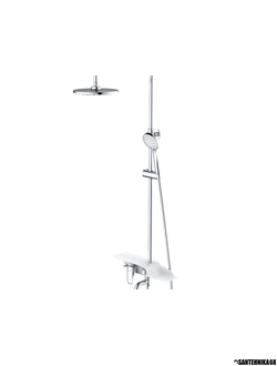 Смeситель для ванны и душа с регулируемой высотой штанги, поворотным изливом и верхней душевой лейкой Lemark LM7003C
