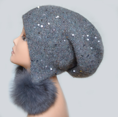 Вязаная шапка ушанка с пайетками женская Италия Vizio 5841