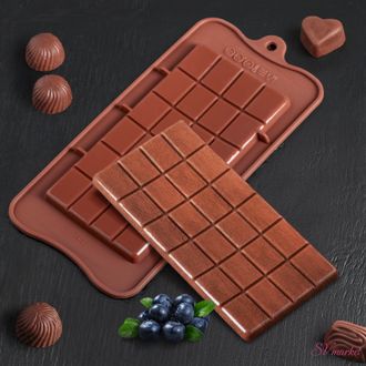 Форма для льда и шоколада Доляна «Плитка», 22,5×10,5×0,2 см, 24 ячейки, цвет шоколадный