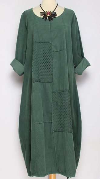 Платье Бохо вельветовое "Сетка трикотажная спинка" малахит до р.56