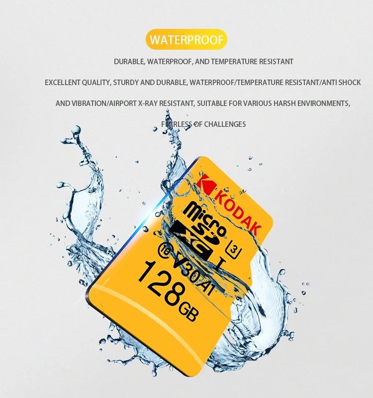 Карта памяти Kodak Micro SD, класс 10, UHS-1 U3 V30 A1 на 256 ГБ, чтение 60 МБ/с, запись данных 30 М