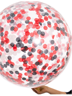 Шар гигант с черным и красным конфетти (с надписью)