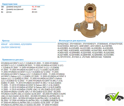 Коллектор генератора Hyundai, Kia AZQ1006KS